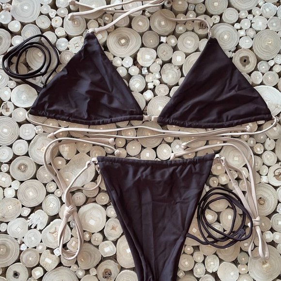 Coffee Strappy Bikini with Brown Ties SET - Picture 8 of 10